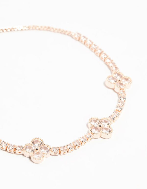 Rose Gold Plated Flower Station Cubic Zirconia Bracelet