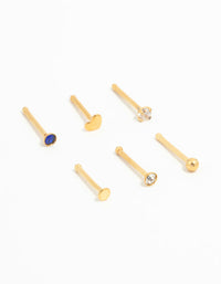 Gold Plated Titanium Heart & Cubic Zirconia Nose Studs 6-Pack - link has visual effect only