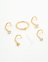 Gold Plated Titanium Mixed Cubic Zirconia Nose Piercings 6-Pack - link has visual effect only