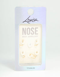 Gold Plated Titanium Mixed Cubic Zirconia Nose Piercings 6-Pack - link has visual effect only