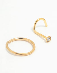Gold Plated Titanium Corkscrew Nose Studs & Nose Ring e 3-Pack - link has visual effect only