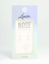 Gold Plated Titanium Corkscrew Nose Studs & Nose Ring e 3-Pack - link has visual effect only