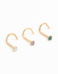 Gold Plated Titanium Classic Gem Nose Studs 3-Pack - link has visual effect only