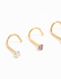 Gold Plated Titanium Classic Gem Nose Studs 3-Pack - link has visual effect only
