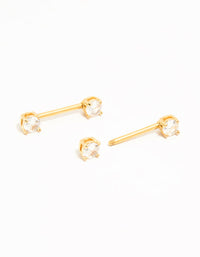 Gold Plated Titanium Round Cubic Zirconia Nipple Bars 2-Pack - link has visual effect only