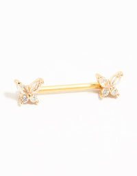 Gold Plated Titanium Cubic Zirconia Butterfly Nipple Bar - link has visual effect only