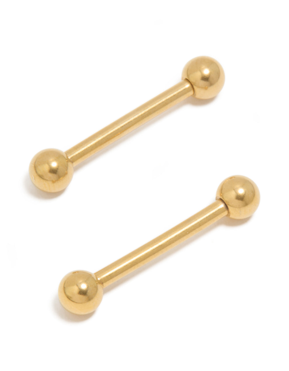 Gold Plated Titanium Plain Ball Nipple Bars 2 Pack