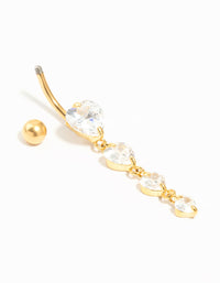 Gold Plated Titanium Graduating Cubic Zirconia Heart Drop Belly Bar - link has visual effect only