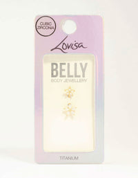 Gold Plated Titanium Double Diamante Daisy Belly Bar - link has visual effect only