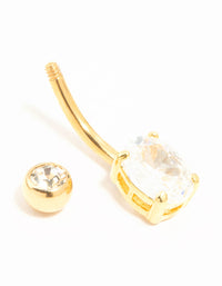 Gold Plated Titanium Cubic Zirconia Classic Round Claw Belly Bar - link has visual effect only
