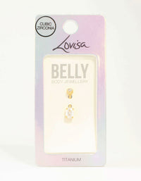 Gold Plated Titanium Cubic Zirconia Classic Round Claw Belly Bar - link has visual effect only