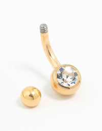 Gold Plated Titanium Bezel Cut Diamante Mini Belly Bar - link has visual effect only