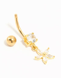Gold Plated Titanium Cubic Zirconia Flower Drop Belly Bar - link has visual effect only