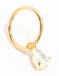 Gold Plated Titanium Cubic Zirconia Pear Charm Belly Ring - link has visual effect only