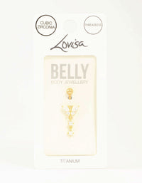 Gold Plated Titanium Cubic Zirconia Butterfly Drop Belly Bar - link has visual effect only