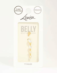 Gold Plated Titanium Cubic Zirconia Heart Quartet Belly Bar - link has visual effect only