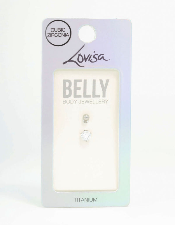Titanium Round Cubic Zirconia Mini Belly Bar