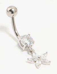 Titanium Cubic Zirconia Flower Drop Belly Bar - link has visual effect only