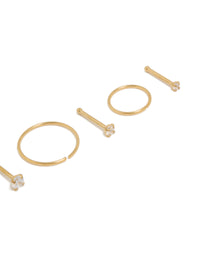 Gold Plated Titanium Cubic Zirconia Nose Studs & Rings 6-Pack - link has visual effect only