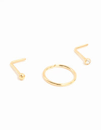 Gold Plated Titanium Cubic Zirconia Stud & Ring 3-Pack - link has visual effect only