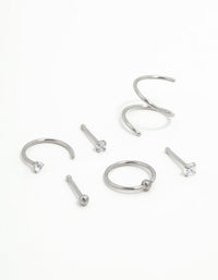 Titanium Cubic Zirconia Nose Piercings 6-Pack - link has visual effect only