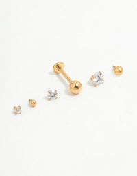 Gold Plated Titanium Polished & Cubic Zirconia Flat Backs 6-Pack - link has visual effect only