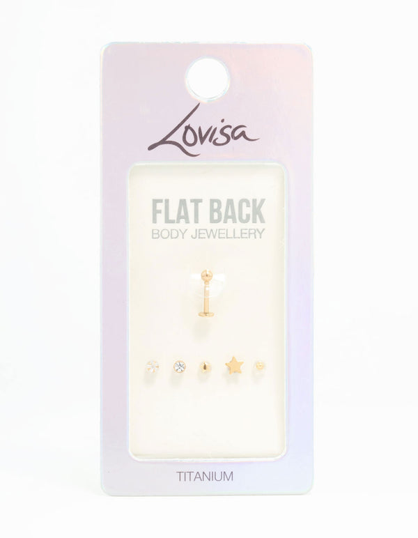Gold Plated Titanium Diamante Star Flat Backs 6-Pack