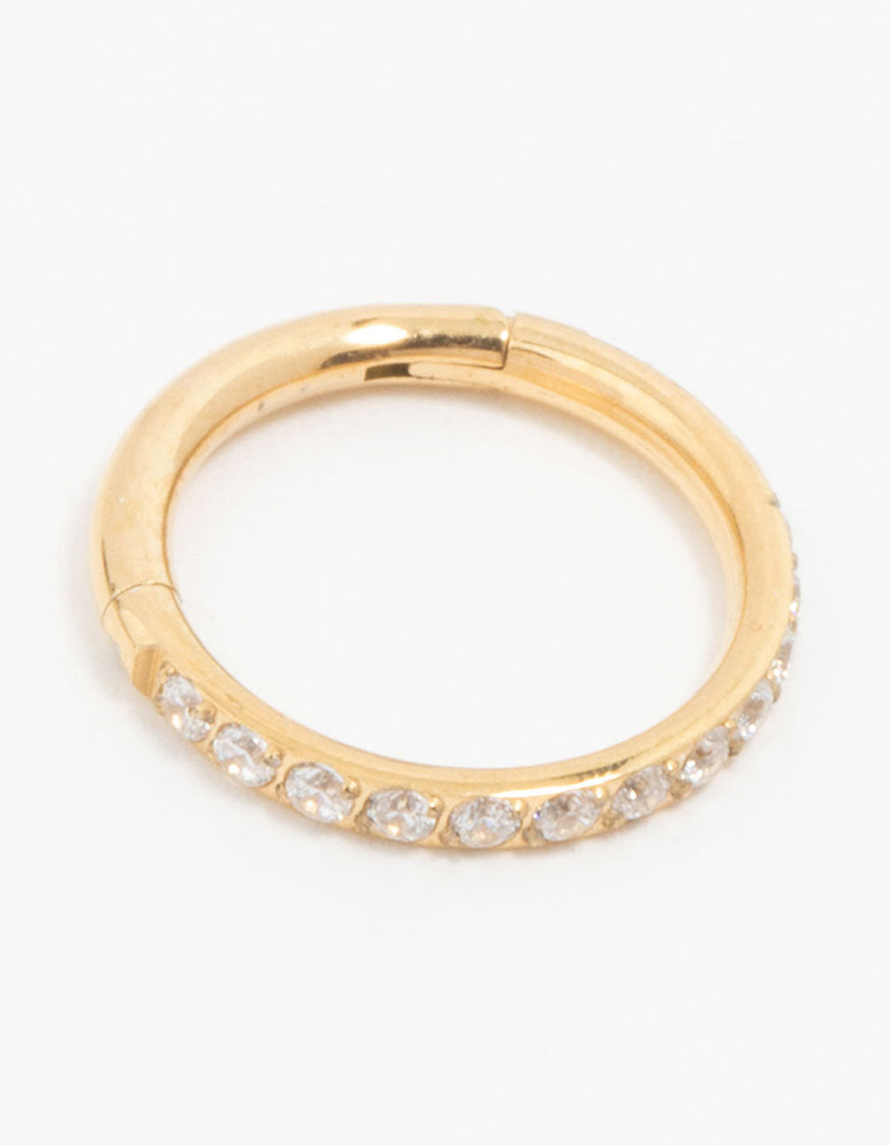 Gold Plated Titanium Fine Pave Cubic Zirconia Band Clicker Ring