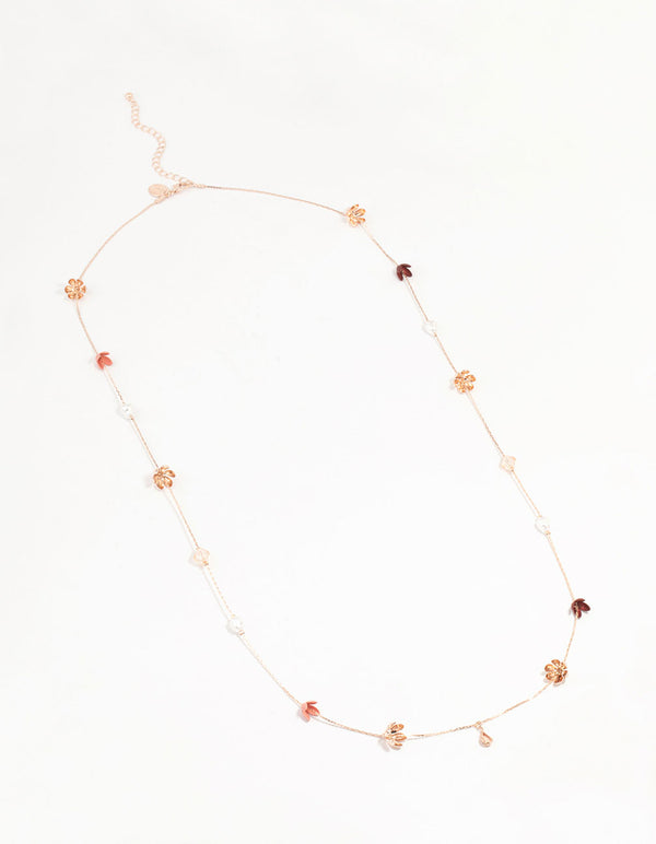 Rose Gold & Red Flowers Large Necklace