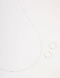 Sterling Silver Chain Necklace & Hoop Earrings Set - link has visual effect only