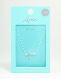Sterling Silver Large Horizontal Cubic Zirconia Cross Necklace - link has visual effect only