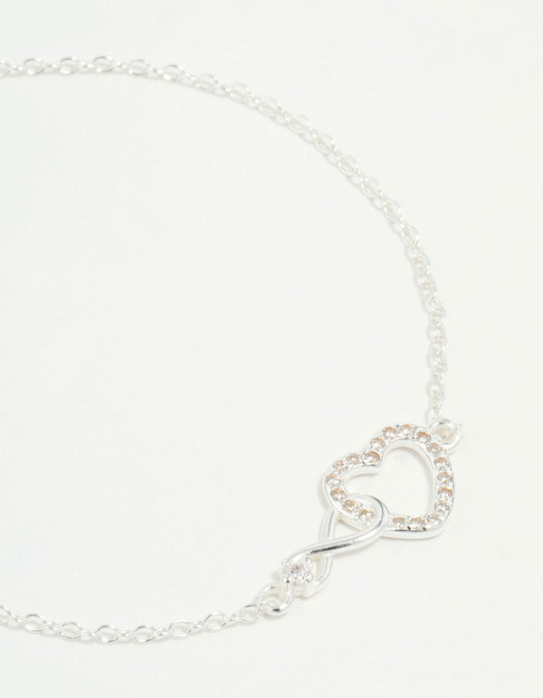 Sterling Silver Infinity & Cubic Zirconia Heart Link Bracelet