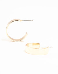 Small Gold Wide Flat Hoop Earrings - link has visual effect only