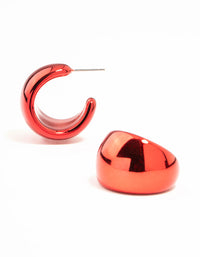 Red Coated Metal Wide Metallic Hoop Earrings - link has visual effect only
