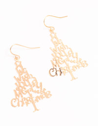 Gold Merry Christmas Tree Drop Earrings - link has visual effect only