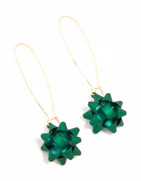 Green Present Bow Gold Hook Earrings - link has visual effect only
