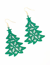 Gold Green Cutout Tree Gold Drop Earrings - link has visual effect only