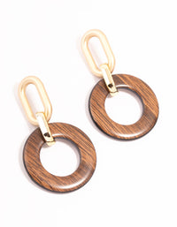 Wood Grain Link Acrylic Drop Earrings - link has visual effect only