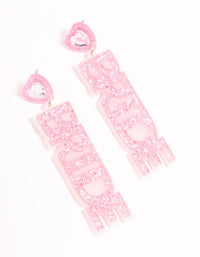 Pink Acrylic Heart Bride Drop Earrings - link has visual effect only
