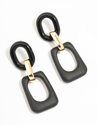Black & Gold Trapeze Link Drop Earrings - link has visual effect only