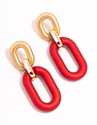 Red Coated Metal Pearlised Link Drop Earrings - link has visual effect only