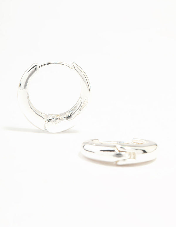 Silver Plain Clicker Huggie Earrings