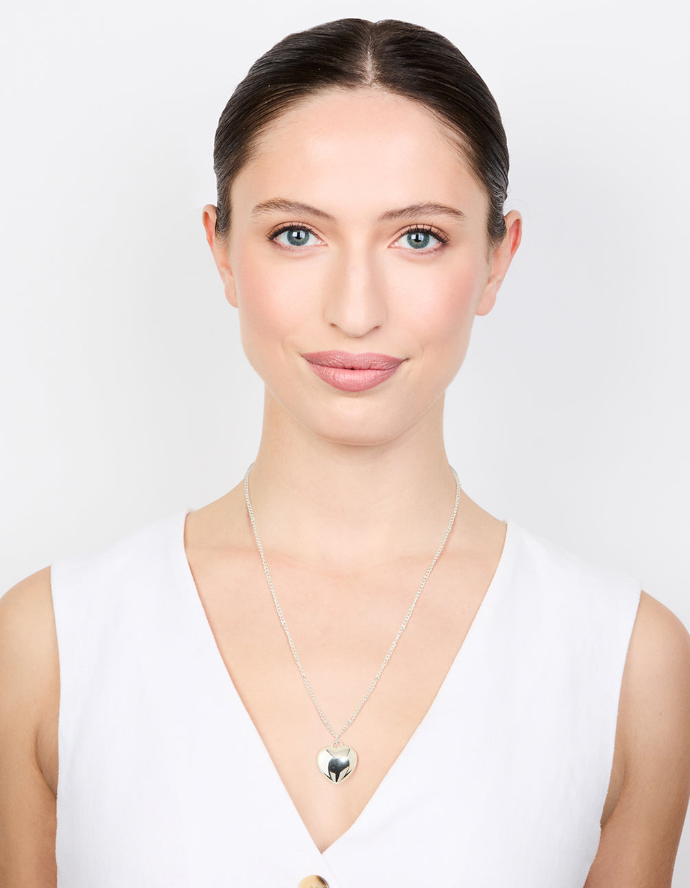 Silver Puffy Heart Ball Chain Necklace