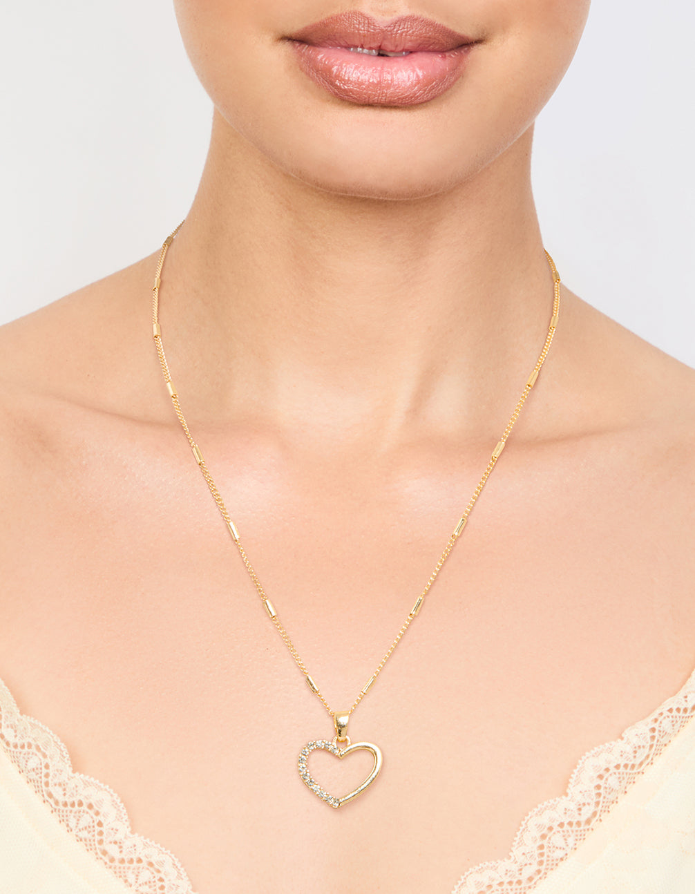 Gold Tab Diamante Open Heart Necklace