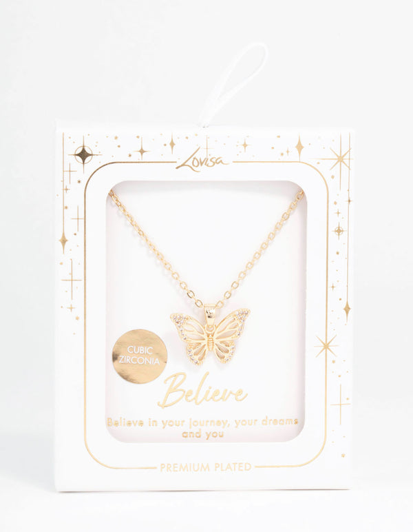 Gold Plated Cubic Zirconia Butterfly Necklace