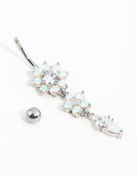 Surgical Steel Cubic Zirconia Flower Trio Belly Bar - link has visual effect only