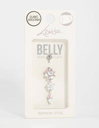 Surgical Steel Cubic Zirconia Flower Trio Belly Bar - link has visual effect only