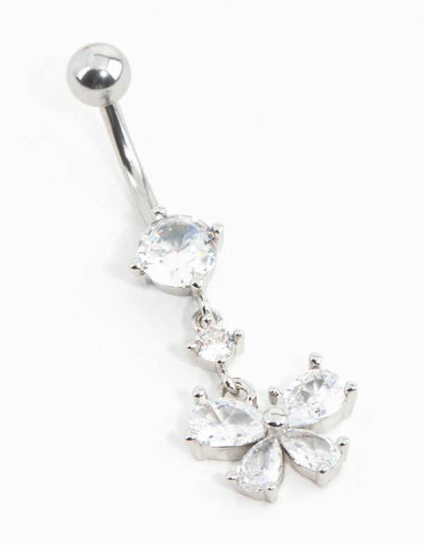 Surgical Steel Pear Cubic Zirconia Butterfly Belly Bar