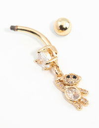 Gold Plated Surgical Steel Cubic Zirconia Teddy Drop Belly Bar - link has visual effect only