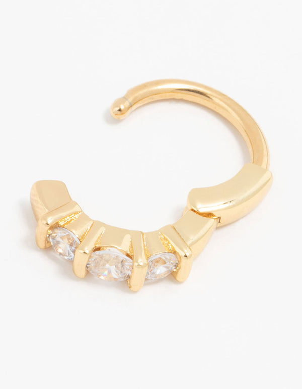 Gold Plated Surgical Steel Cubic Zirconia Trio Belly Ring